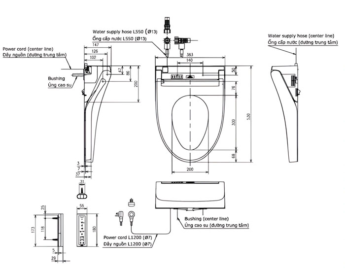 Bản Vẽ Kỹ Thuật nắp rửa điện tử Washlet TCF24410AAA