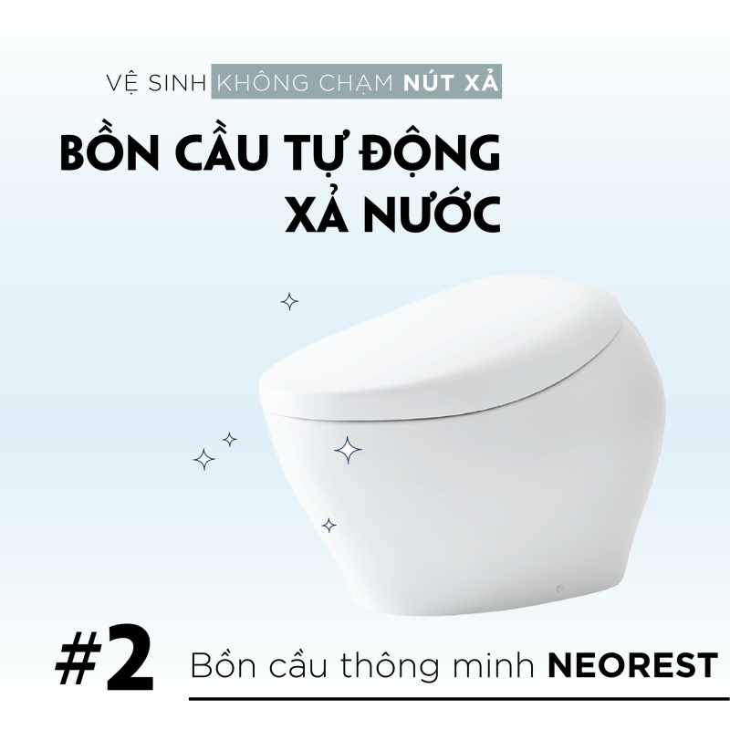 Bàn cầu thông minh Neorest mang đến chế độ xả nước tự động mà KHÔNG CẦN CHẠM NÚT