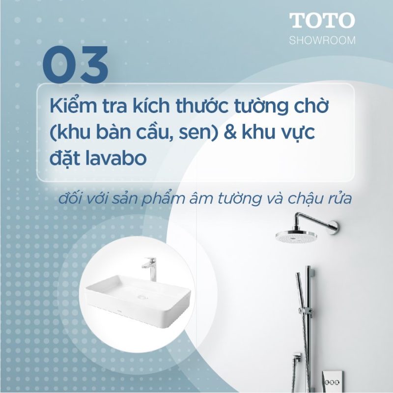 Kiểm tra kích thước chờ và khu vực đặt lavabo