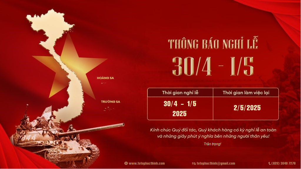 THÔNG BÁO NGHỈ LỄ 30/4 - 01/05/2025