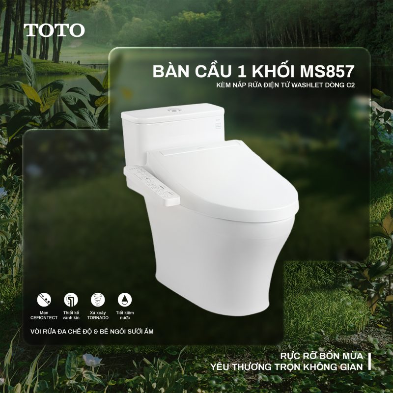 Bàn cầu 1 khối MS857 kèm nắp rửa điện tử WASHLET C2
