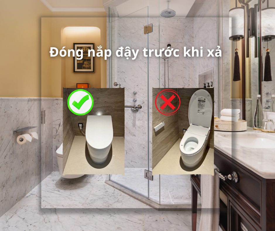 Đóng nắp đậy trước khi xả