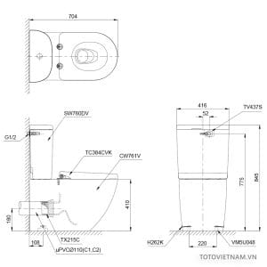 CS761PDW8#XW TOTO chính hãng CS761PDW8#XW
