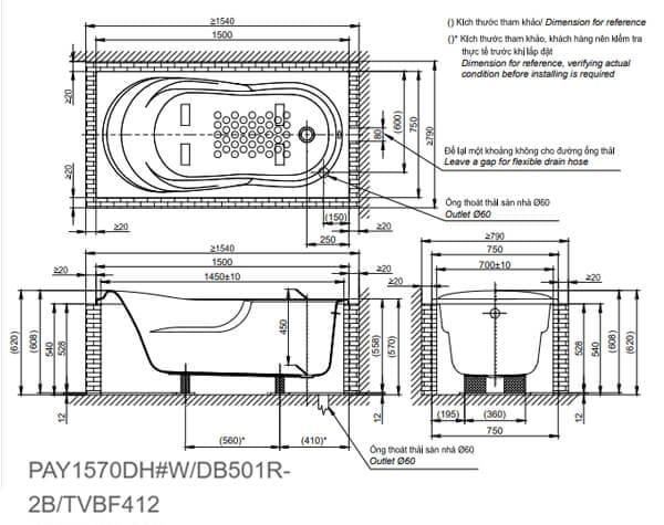 PAY1570DH#W/DB501R-2B/TVBF412 TOTO chính hãng PAY1570DH#W/DB501R-2B/TVBF412