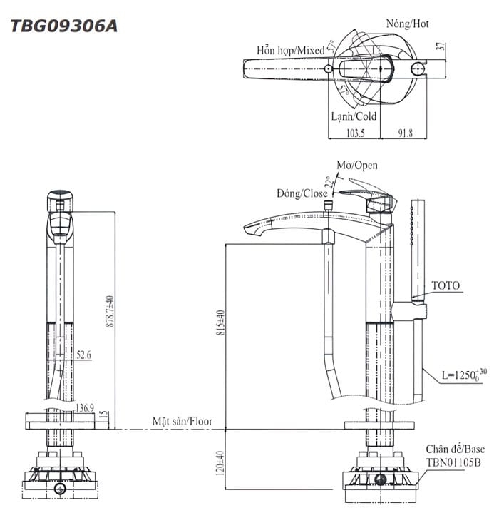TBG09306A/TBN01105B TOTO chính hãng TBG09306A/TBN01105B
