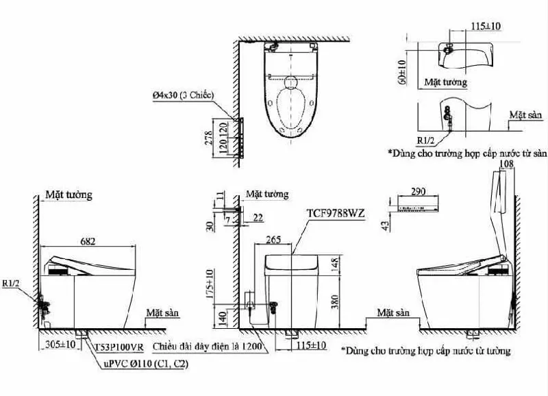 CS989VT#NW1/TCF9788WZ#NW1/T53P100VR TOTO chính hãng CS989VT#NW1/TCF9788WZ#NW1/T53P100VR
